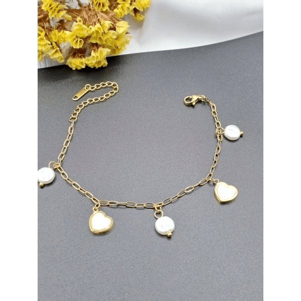 Taşlı Çelik Gold Bileklik