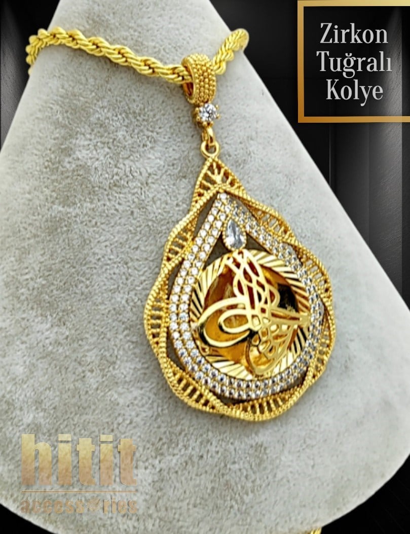 ZİRKON TAŞLI TUĞRALI KOLYE