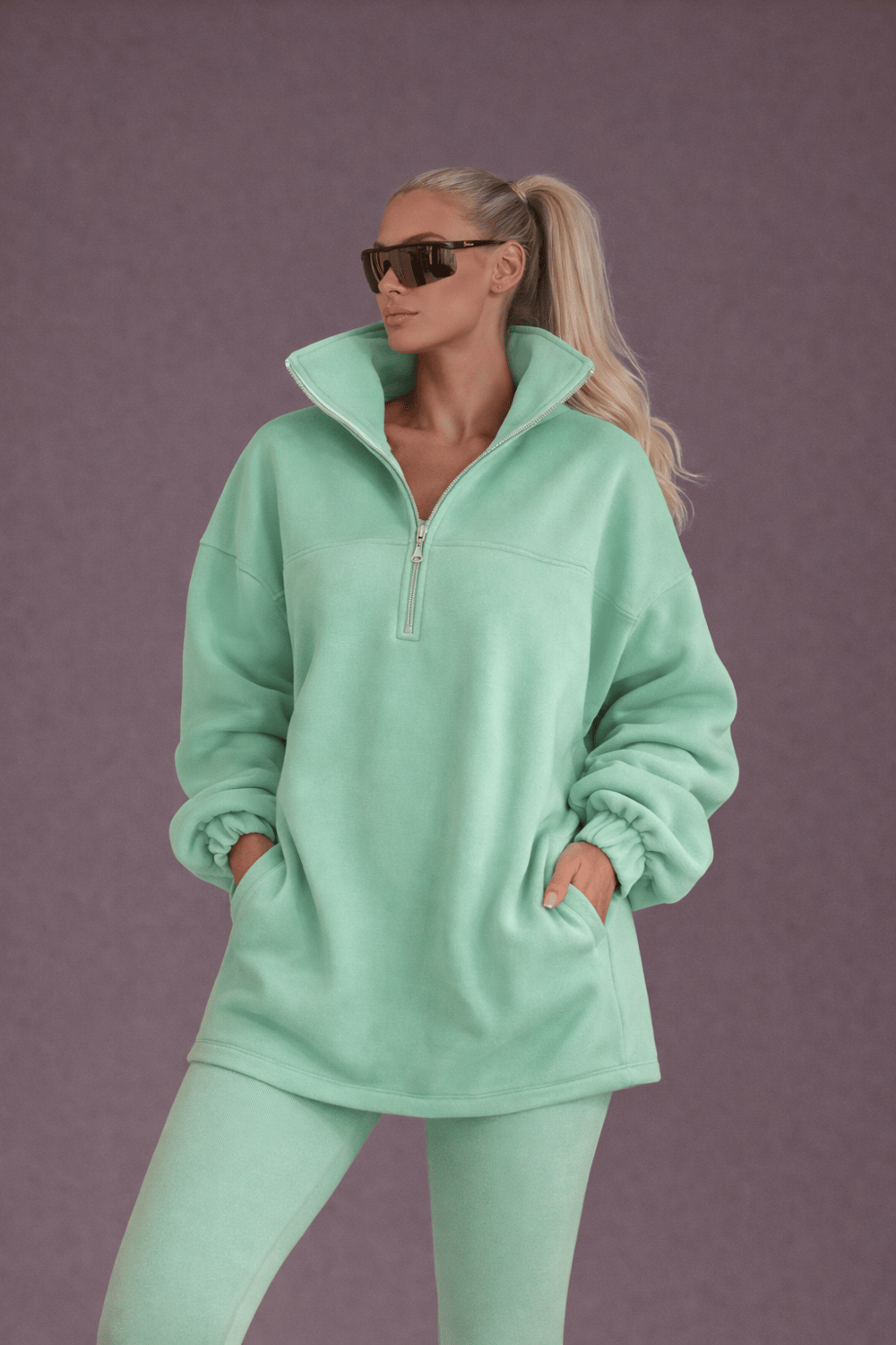 Bebe mavisi oversize yarim fermuarli-3001