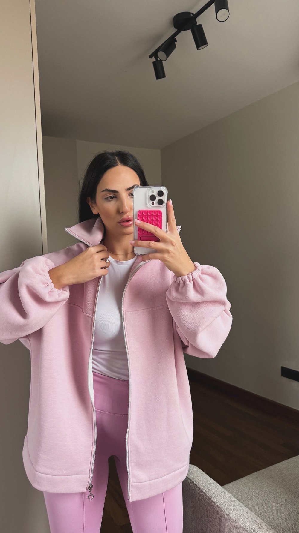 Pembe Uzun hırka oversize-4001