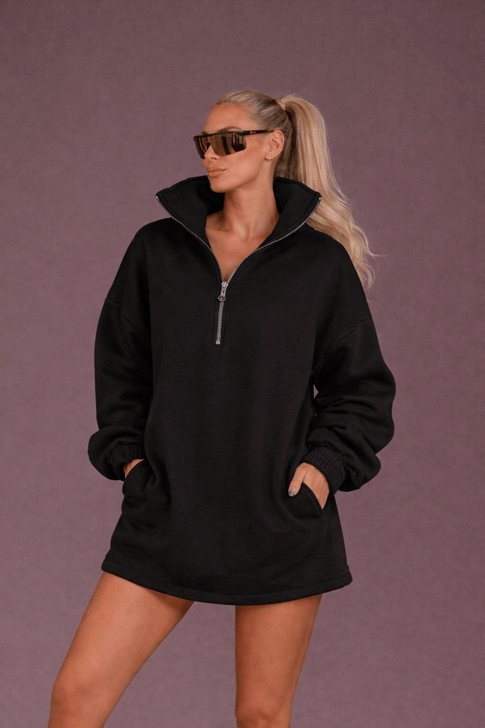 Siyah oversize yarim fermuarli-3005