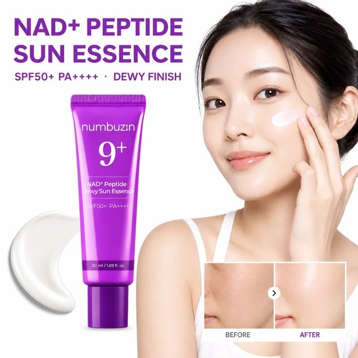 NUMBUZIN No.9 NAD+ Peptides Dewy Sun Essence 50ml (NAD+ ve Peptit İçeren Nemlendirici & Işıltı Veren Güneş Esansı)