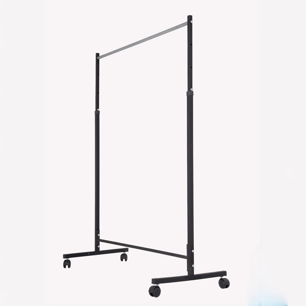 1 Metre Metal, Tekerlekli Konfeksiyon Askılığı - Siyah Askılık - Ayarlanabilir Elbise Askısı