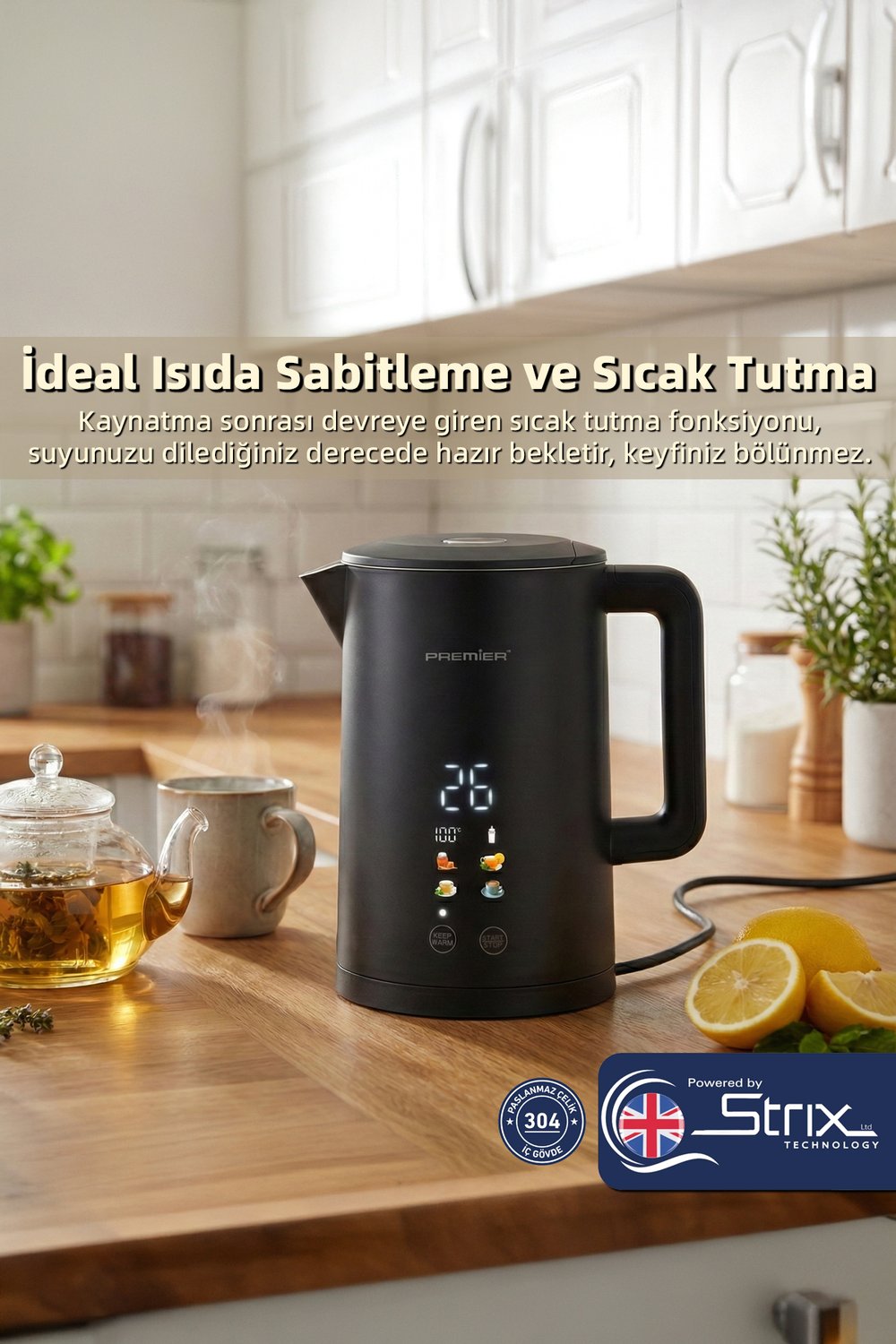 Prk 2215EA Akıllı Su Isıtıcısı - Dijital Ekranlı, Isı Ayarlı, Çift Katmanlı Cool Touch Kettle