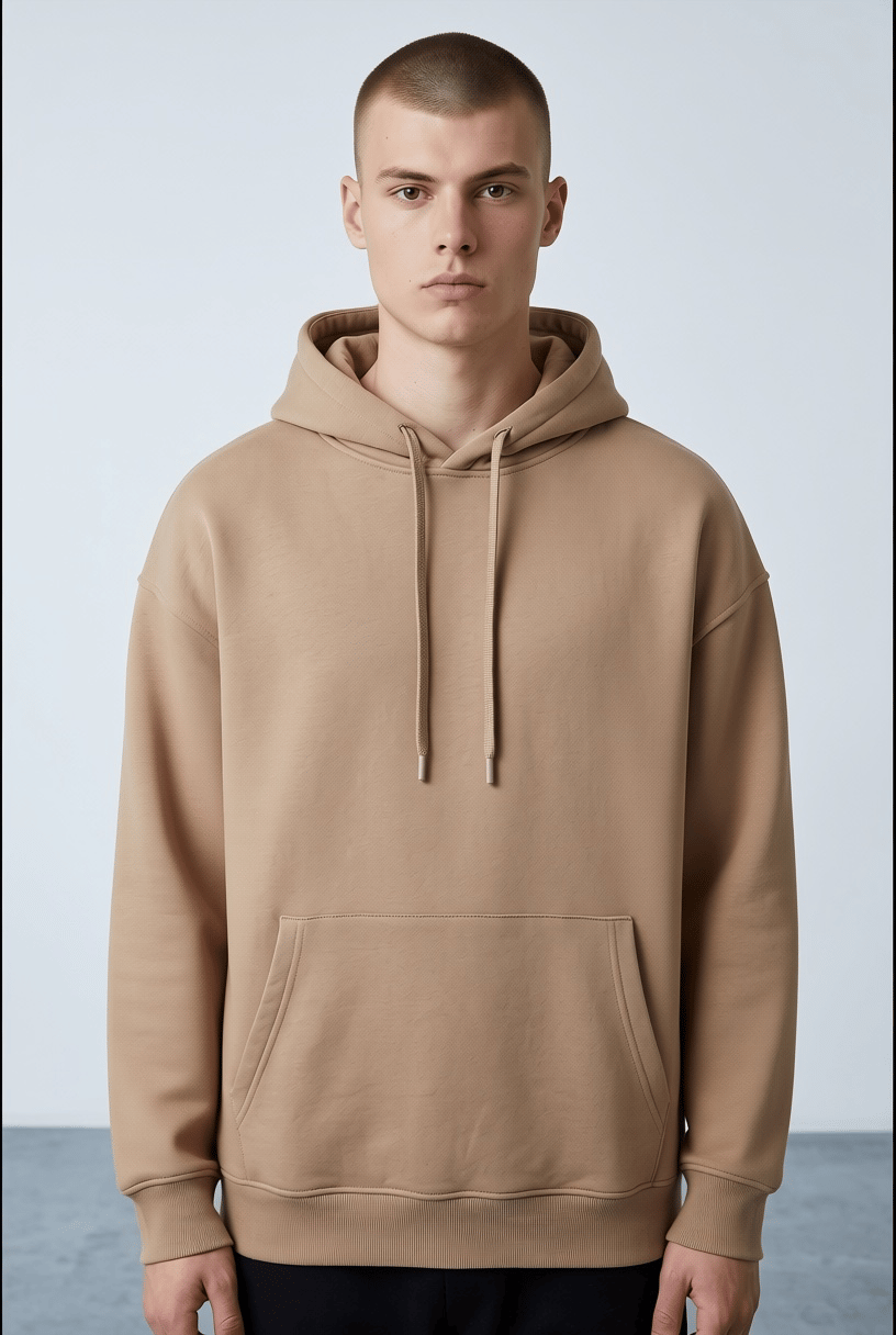 AÇIK KAHVERENGİ KAPŞONLU BASİC SWEATSHİRT 7006