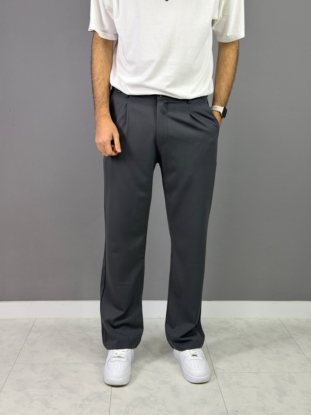Antrasit kumaş baggy pantolon 5004
