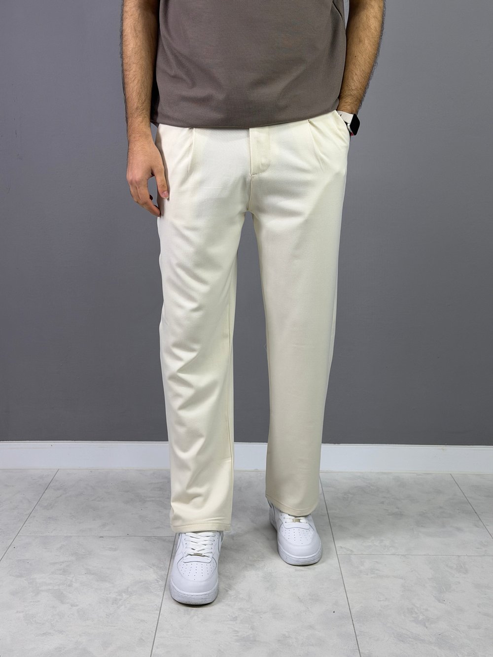 Bej kumaş baggy pantolon 5003