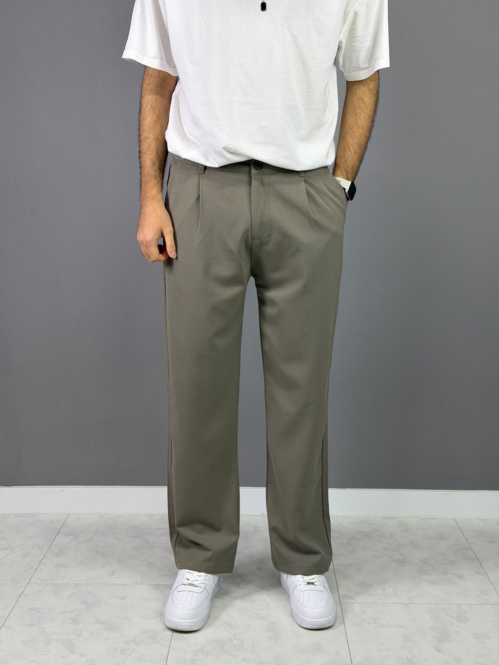 Haki kumaş baggy pantolon 5002
