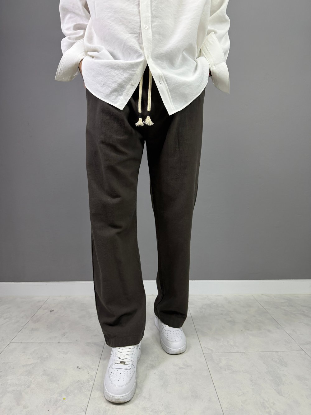 Kahve keten baggy  pantolon 5005