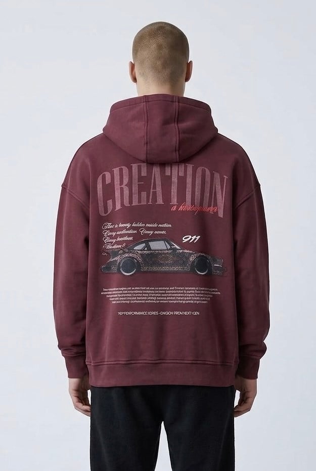 YIKAMALI PORSCHE 911 NAKIŞLI KAPŞONLU SWEATSHİRT 7057