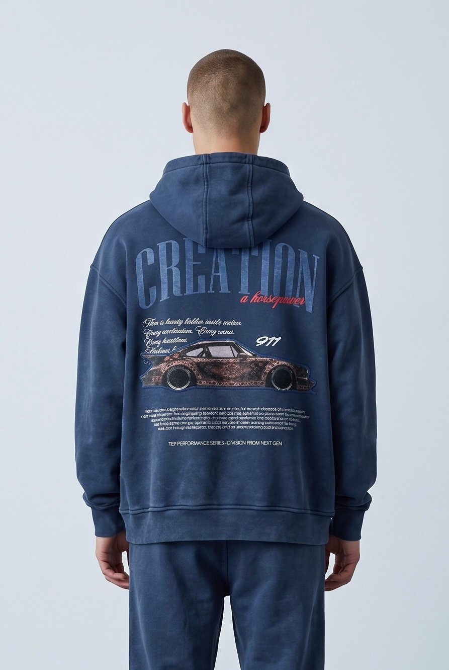 YIKAMALI PORSCHE 911 NAKIŞLI KAPŞONLU SWEATSHİRT 7056
