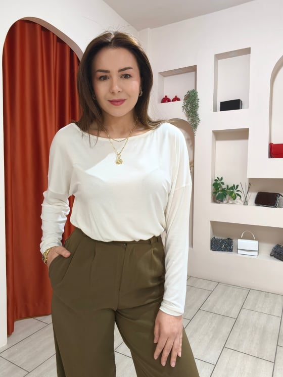 Düşük Omuz Bluz Beyaz