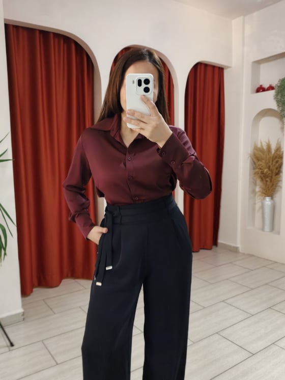 Saten Bordo Gömlek