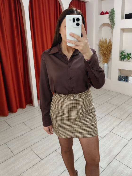 Saten Kahve Gömlek