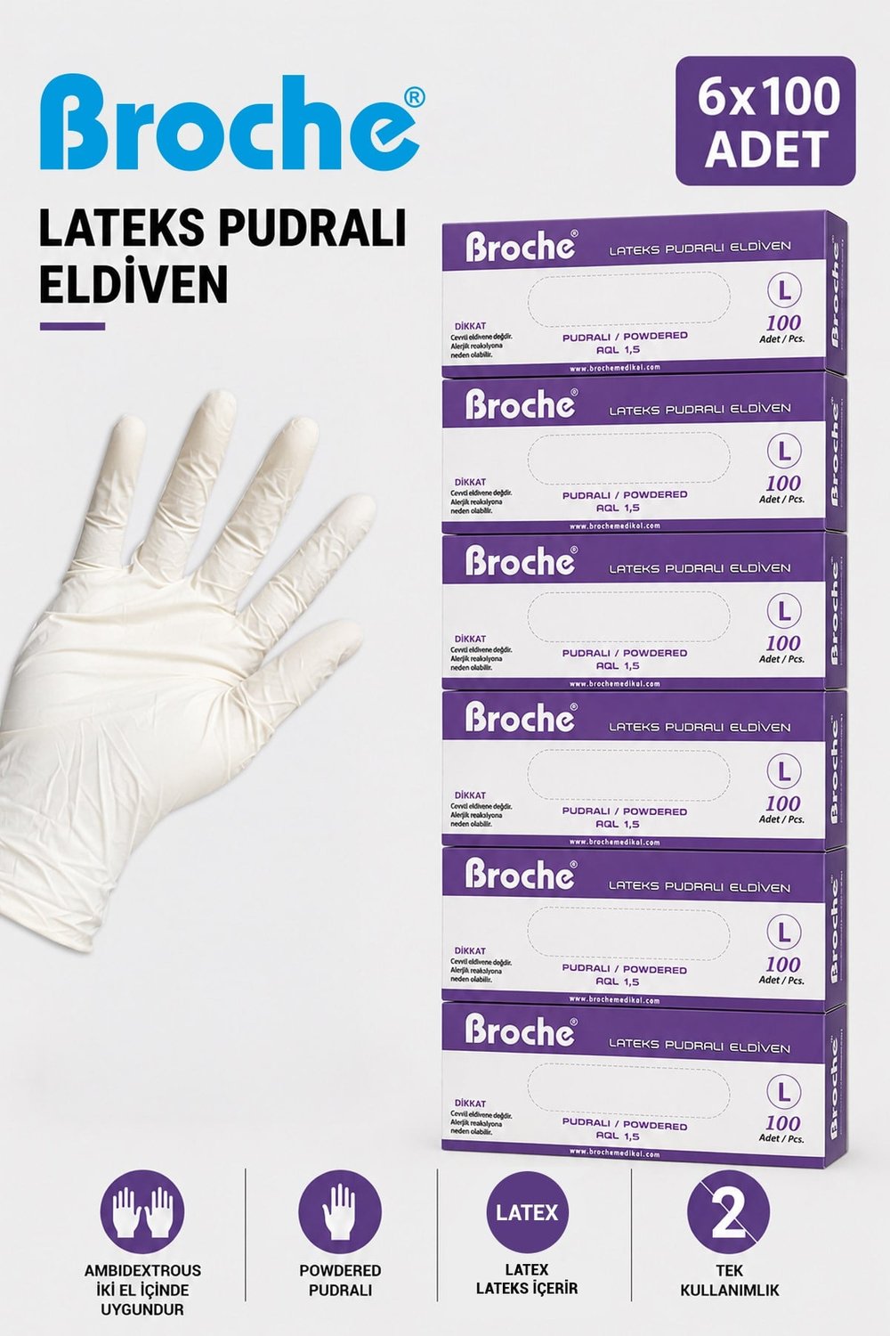 LATEKS PUDRALI MUAYENE ELDİVENİ L BEDEN 6'LI PAKET