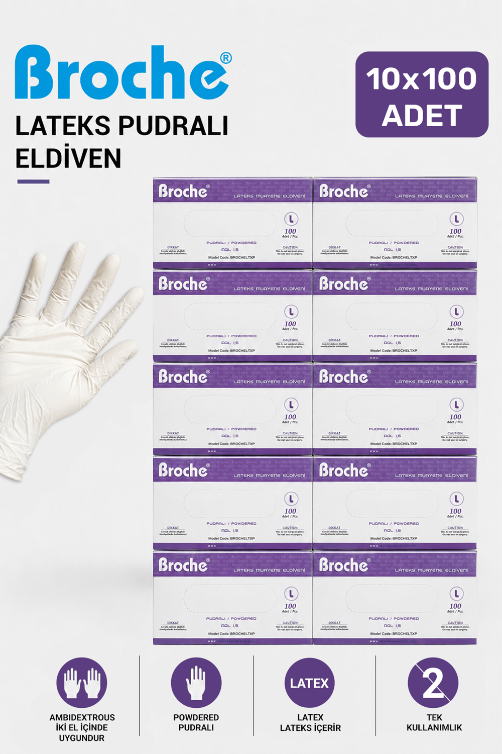 LATEKS PUDRALI MUAYENE ELDİVENİ L BEDEN 10'LU PAKET