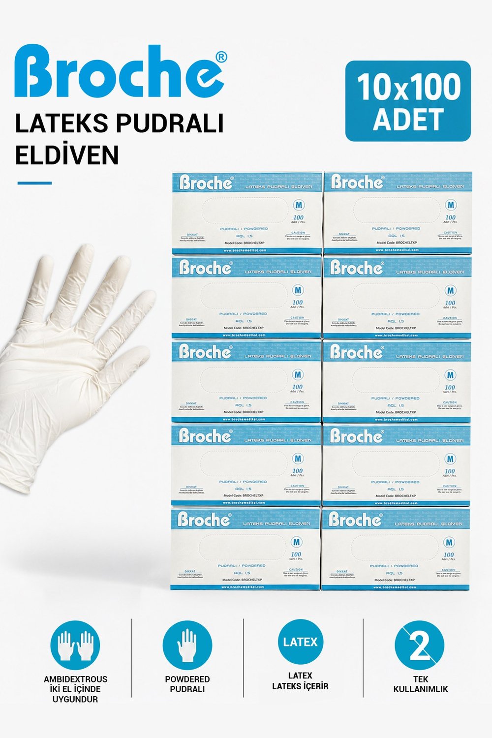 LATEKS PUDRALI MUAYENE ELDİVENİ M BEDEN 10'LU PAKET