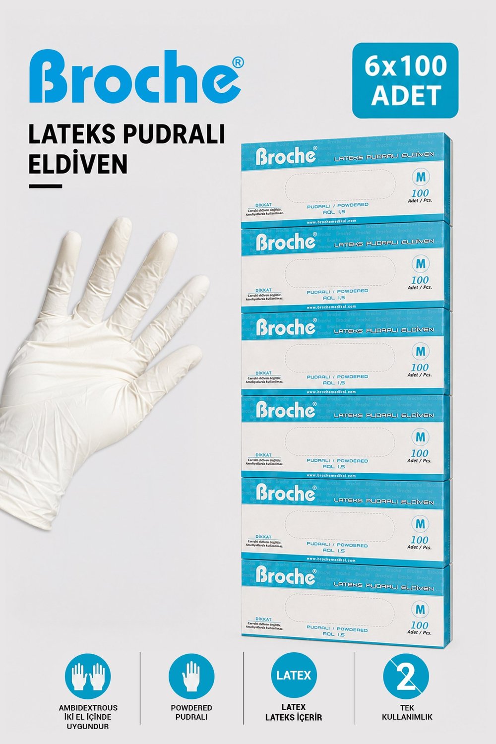 LATEKS PUDRALI MUAYENE ELDİVENİ M BEDEN 6'LI PAKET
