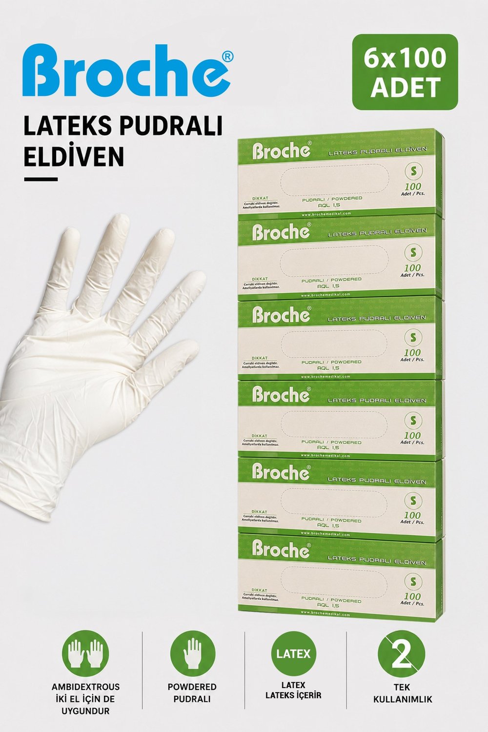 LATEKS PUDRALI MUAYENE ELDİVENİ S BEDEN 6'LI PAKET