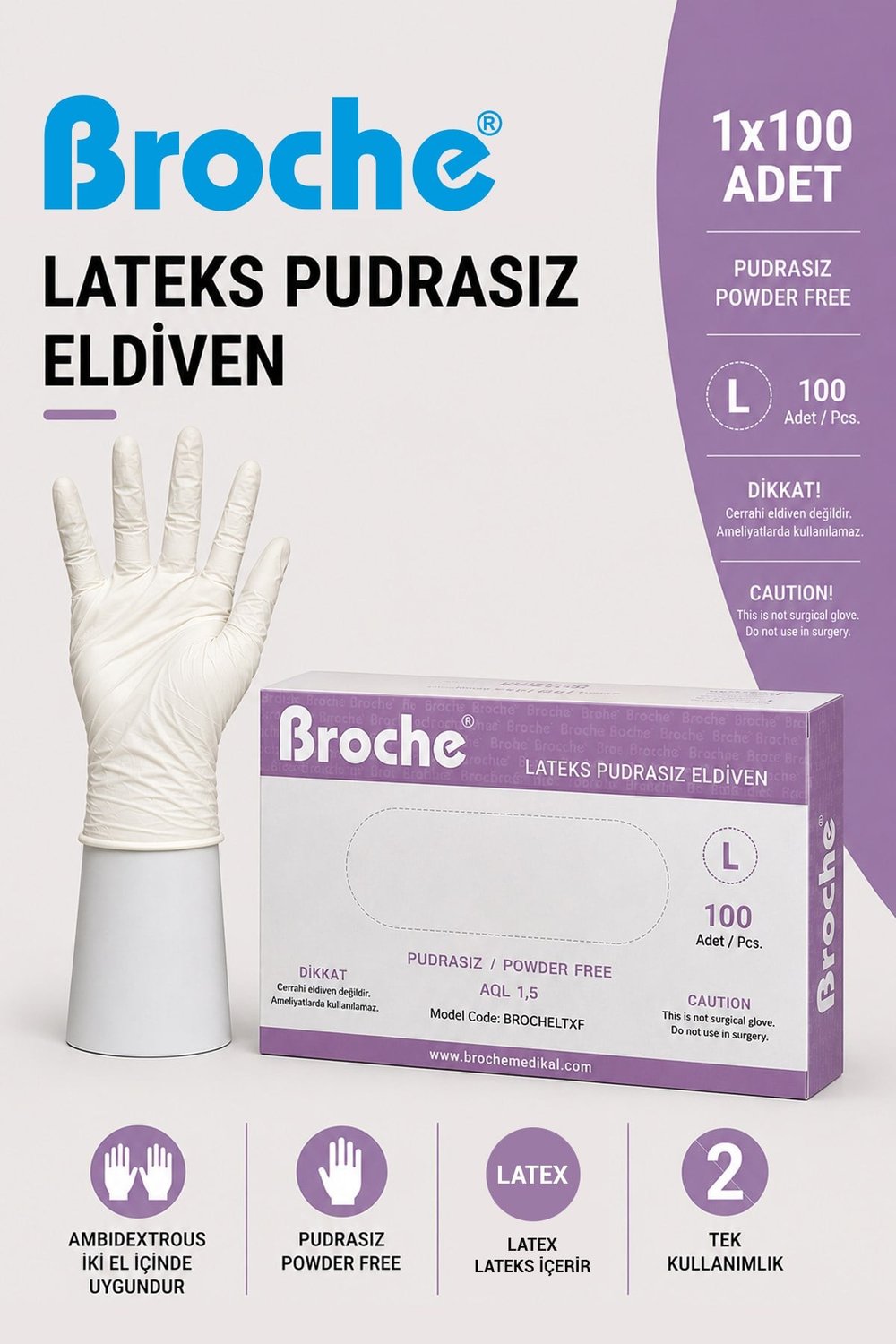 LATEKS PUDRASIZ MUAYENE ELDİVENİ L BEDEN 100 ADET