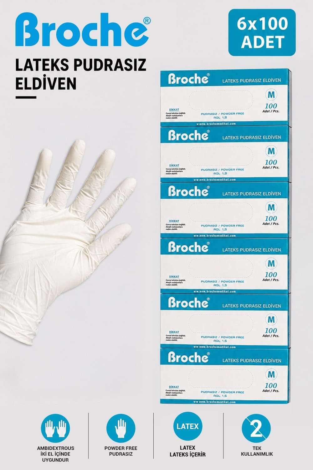 LATEKS PUDRASIZ MUAYENE ELDİVENİ M BEDEN 6'LI PAKET