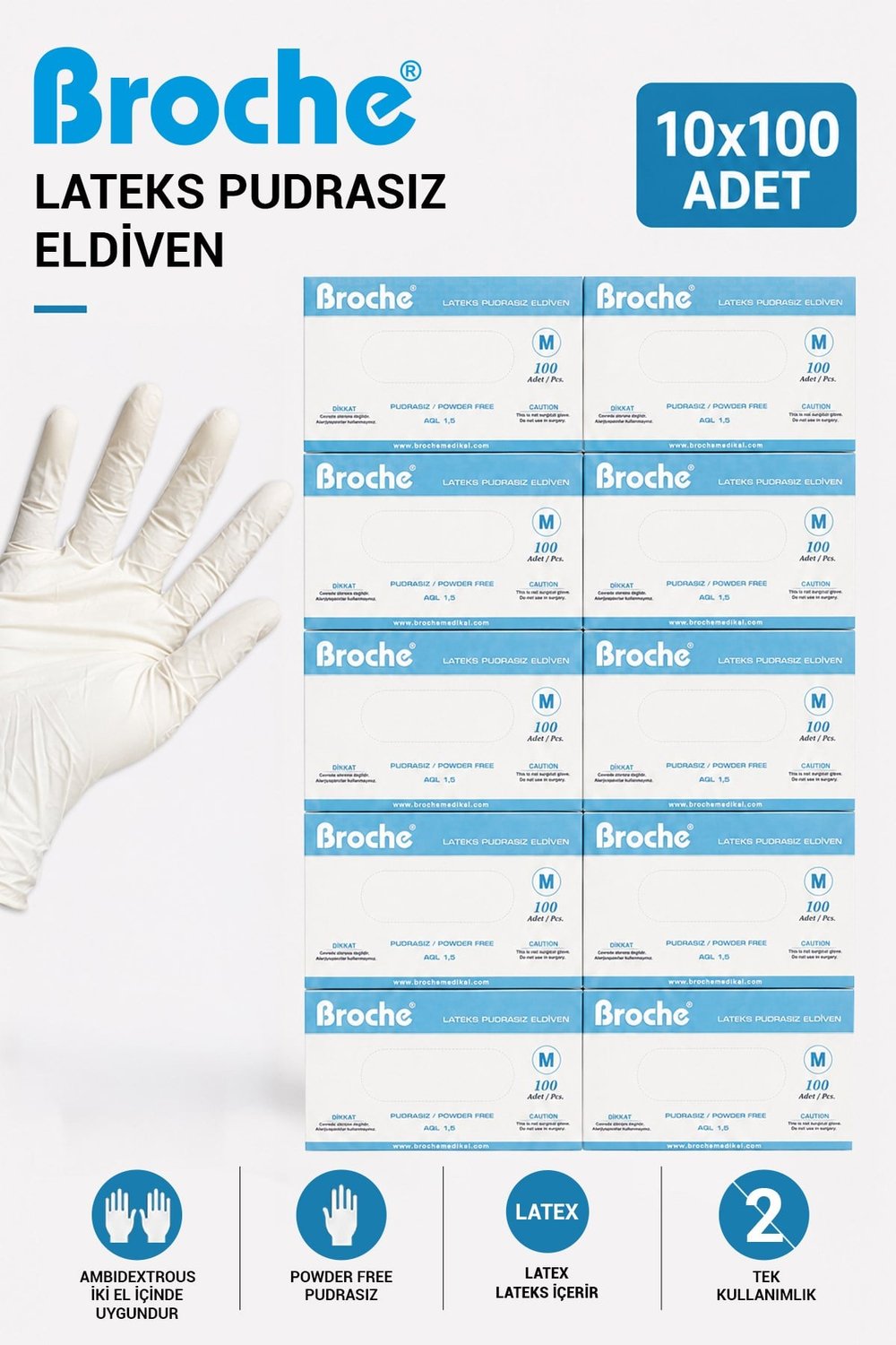 LATEKS PUDRASIZ MUAYENE ELDİVENİ M BEDEN 10'LU PAKET