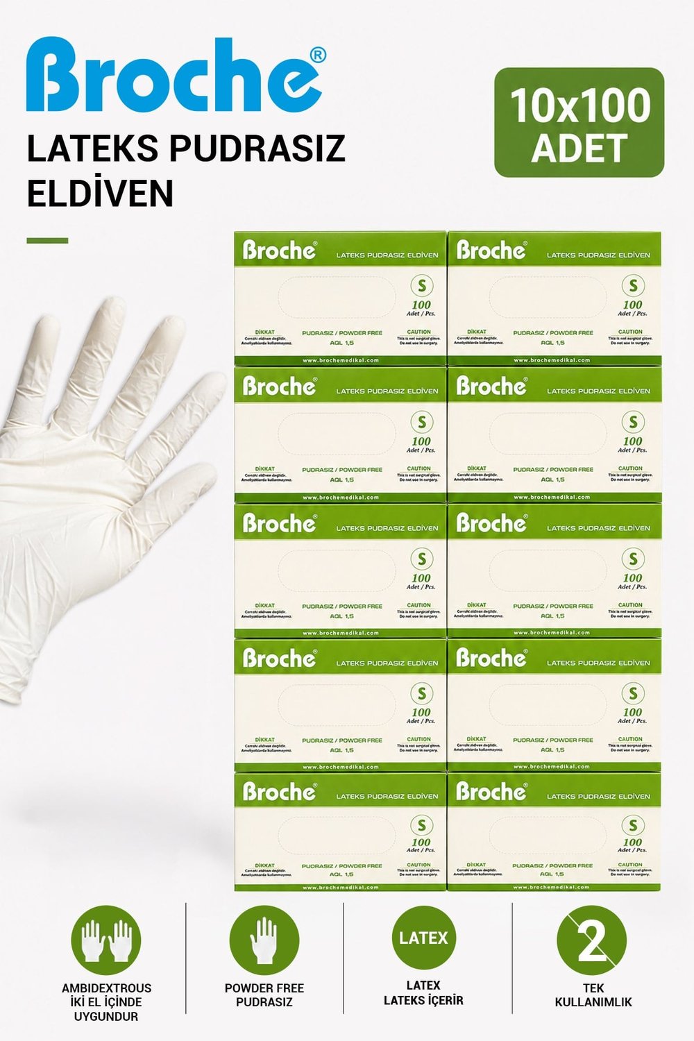 LATEKS PUDRASIZ MUAYENE ELDİVENİ S BEDEN 10'LU PAKET