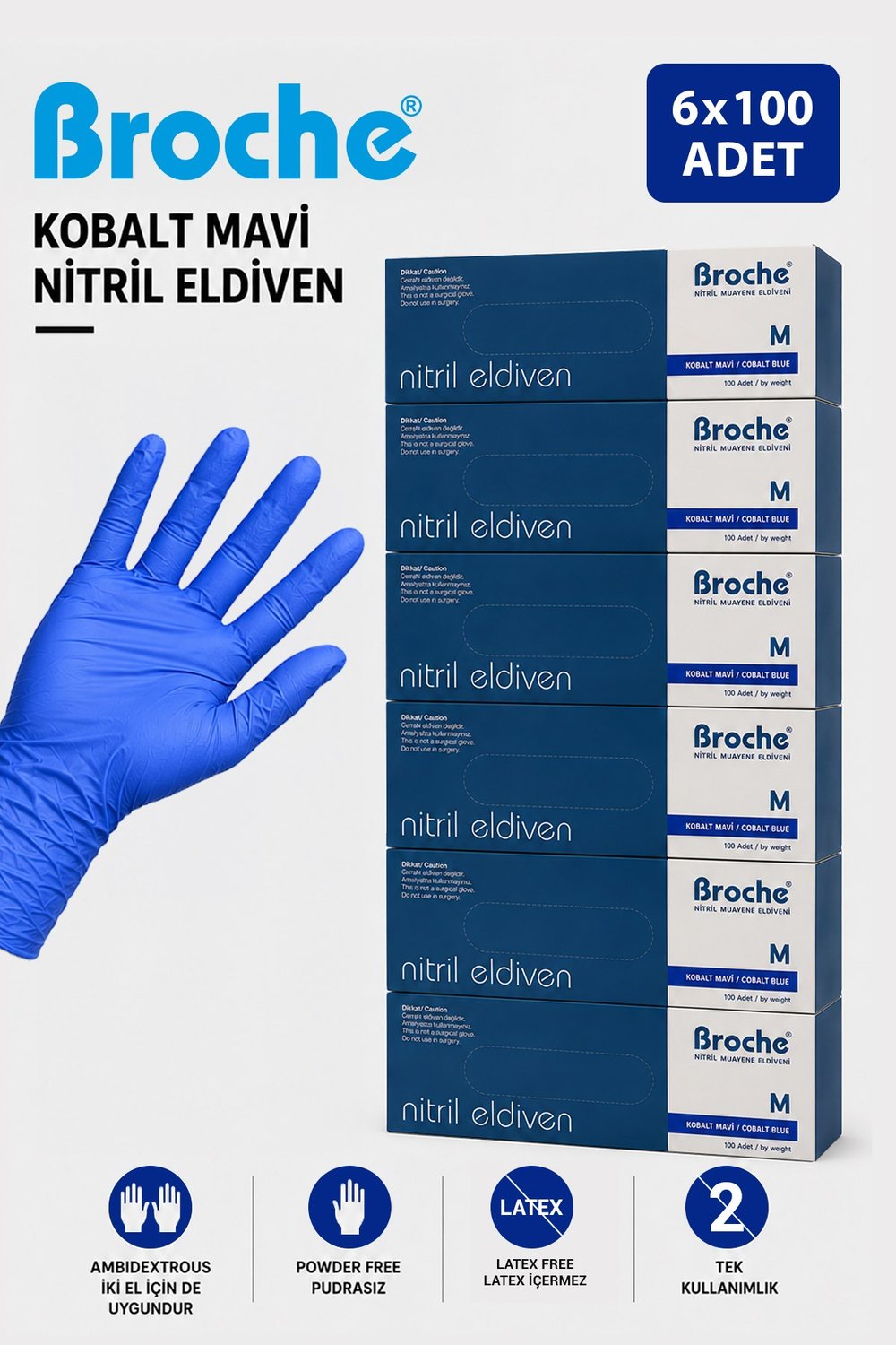 NİTRİL ELDİVEN PUDRASIZ MİDEUM KOBALT MAVİ 6LI AVANTAJLI PAKET