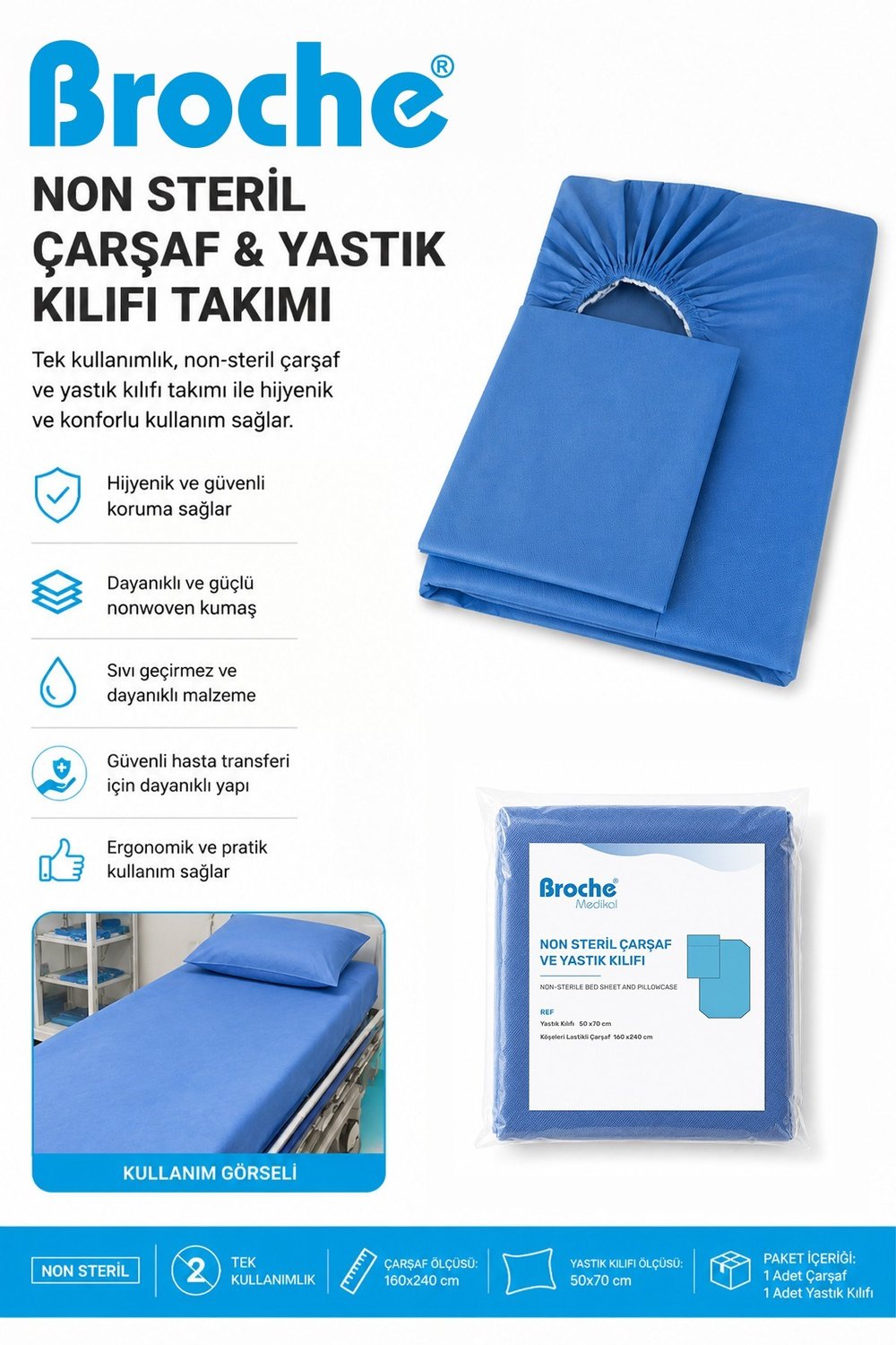 NON STERİL ÇARŞAF & YASTIK KILIFI TAKIMI 5Lİ 