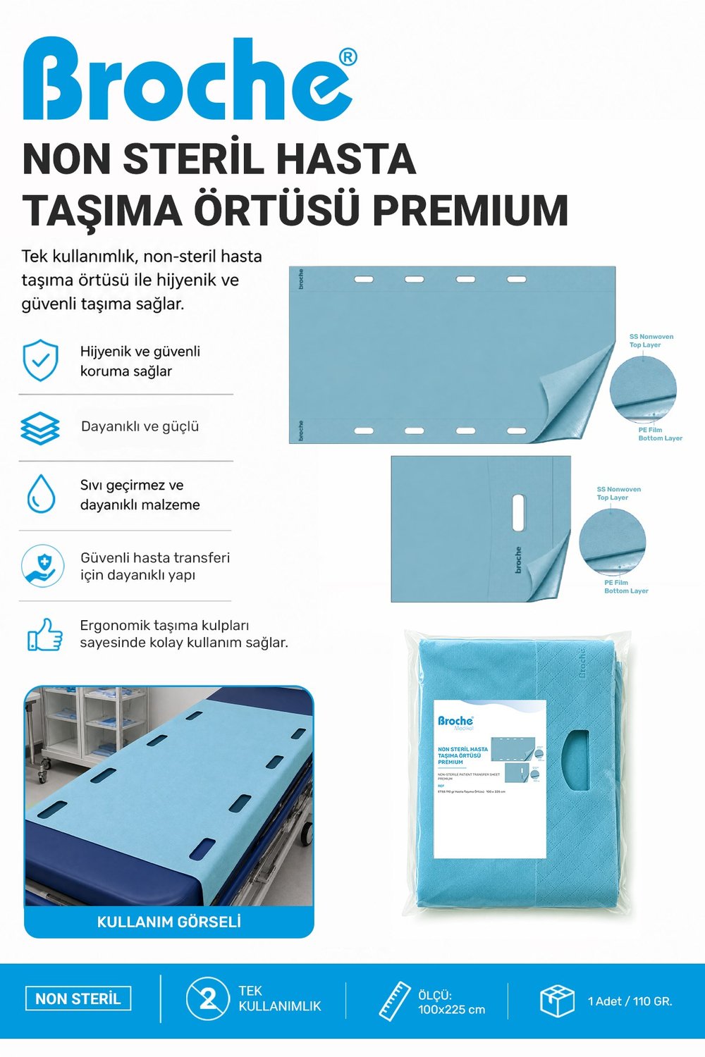 NON STERİL HASTA TAŞIMA ÖRTÜSÜ PREMIUM 10LU