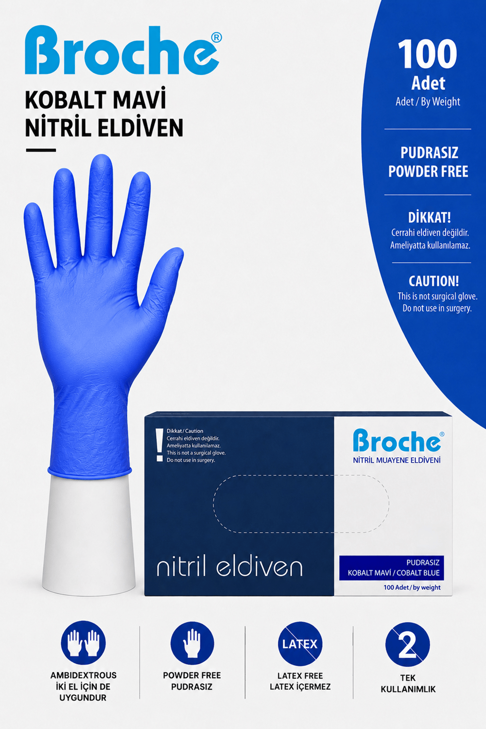 PUDRASIZ KOBALT NİTRİL ELDİVEN 100'LÜ