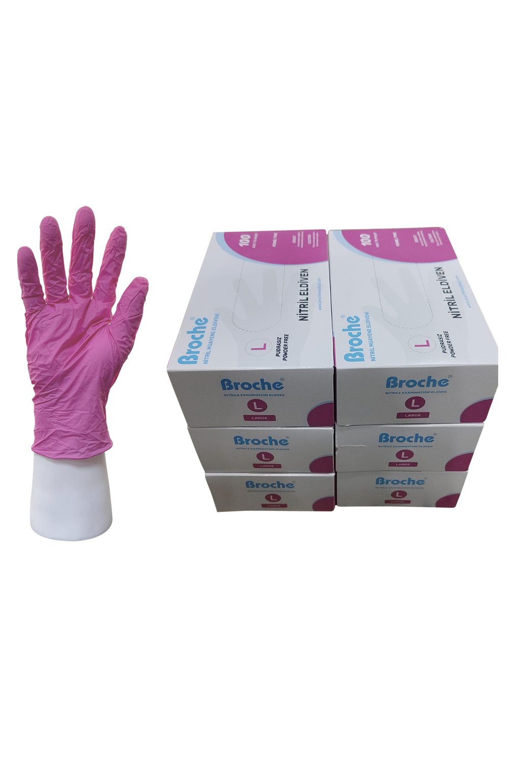 PUDRASIZ NİTRİL ELDİVEN L BEDEN PEMBE 6'LI PAKET