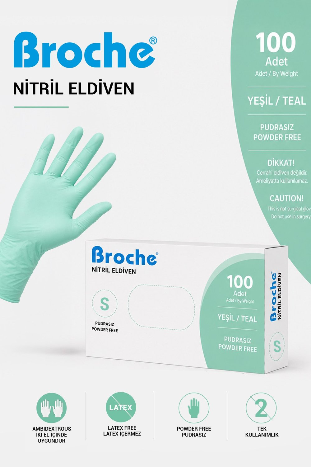 PUDRASIZ NİTRİL ELDİVEN TURKUAZ YEŞİLİ 100LÜ