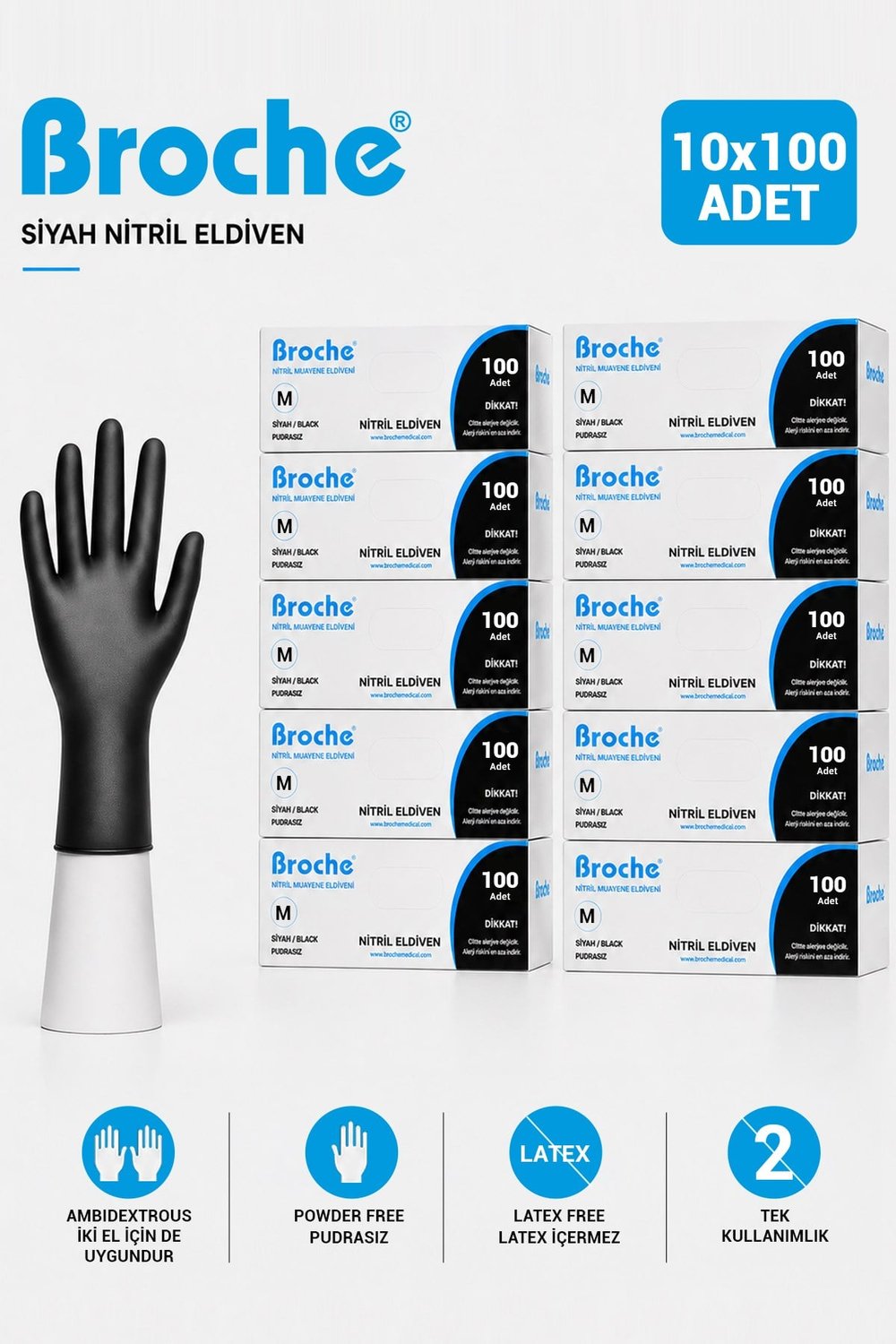 PUDRASIZ SİYAH NİTRİL ELDİVEN M BEDEN 10'LU PAKET