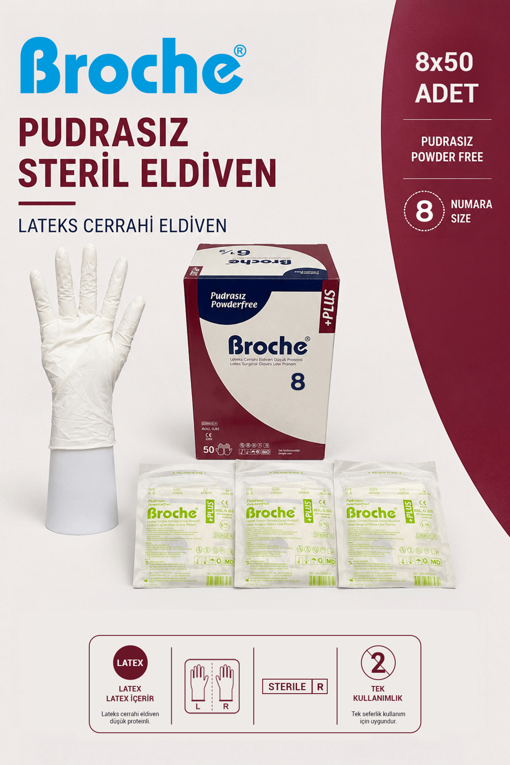 PUDRASIZ STERİL CERRAHİ ELDİVEN NO: 8 8'Lİ PAKET