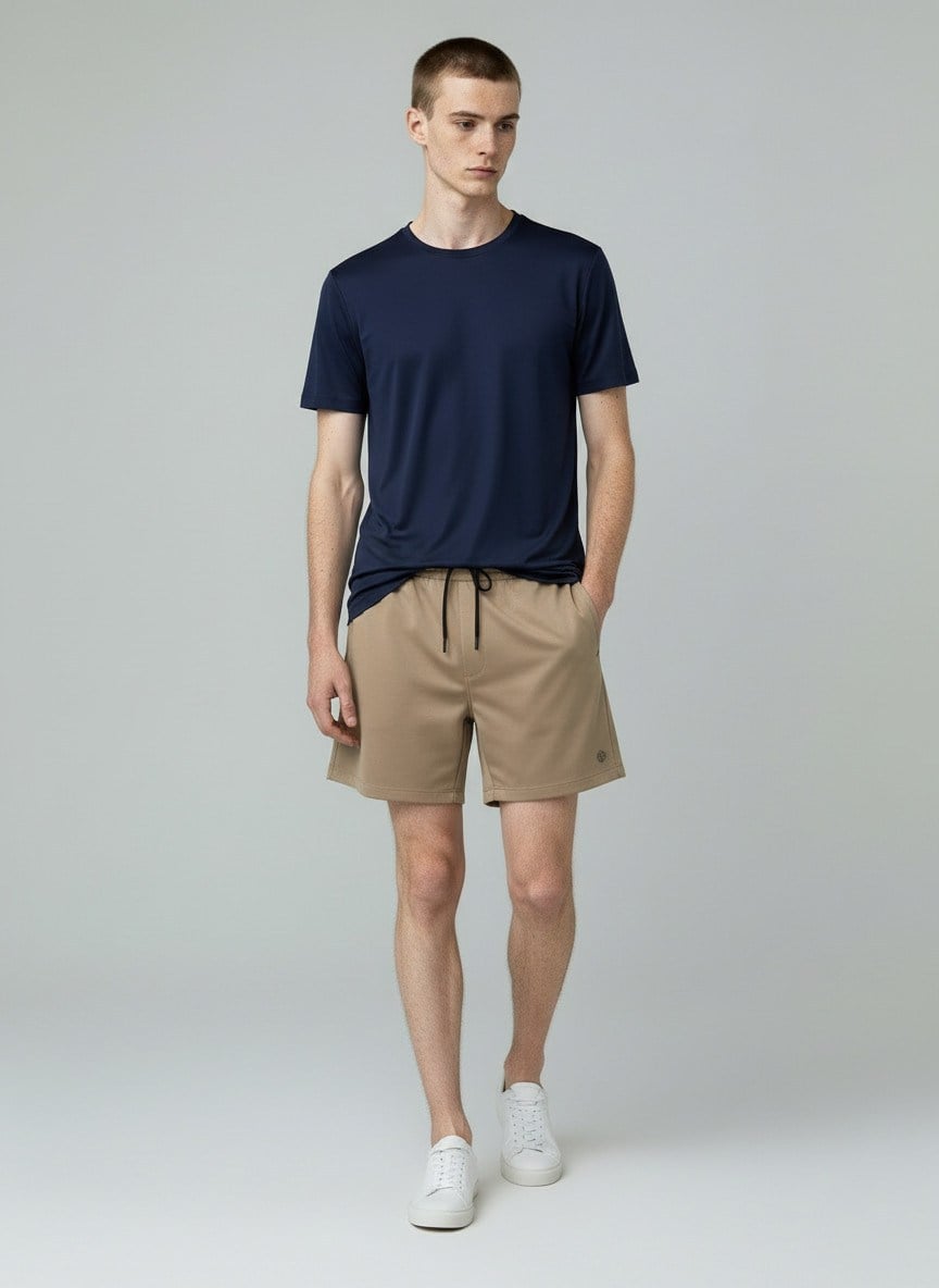 Laduren Volera Flow T-Shirt-Bisiklet Yaka-LACİVERT