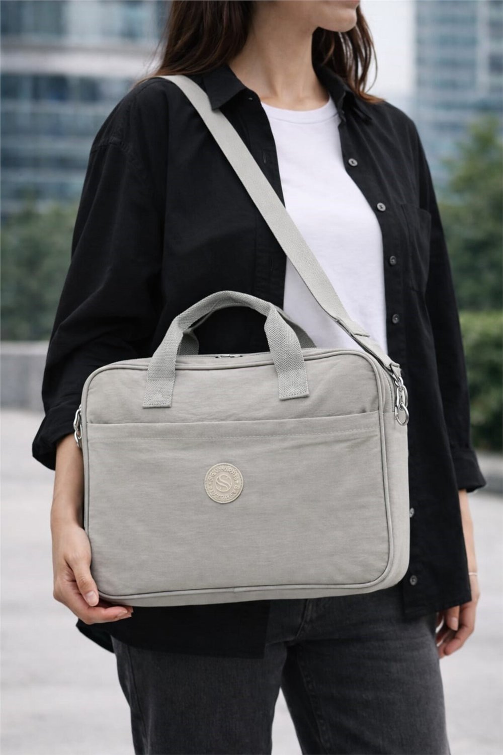 Sanmorris Unisex Klinkır Koyu Gri Renkli Suya Dayanıklı Laptop Bölmeli Çapraz Askılı Evrak Ve Laptop