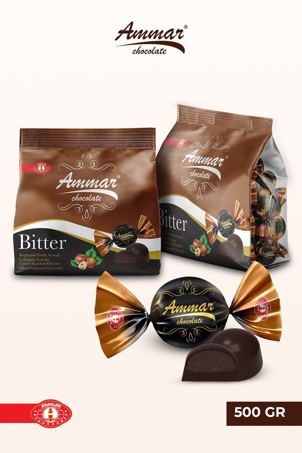 500 GR, Fındık Krema İç Dolgulu, %25 Kakao'lu, Bitter Çikolata Kaplamalı, Glutensiz, İkramlık,