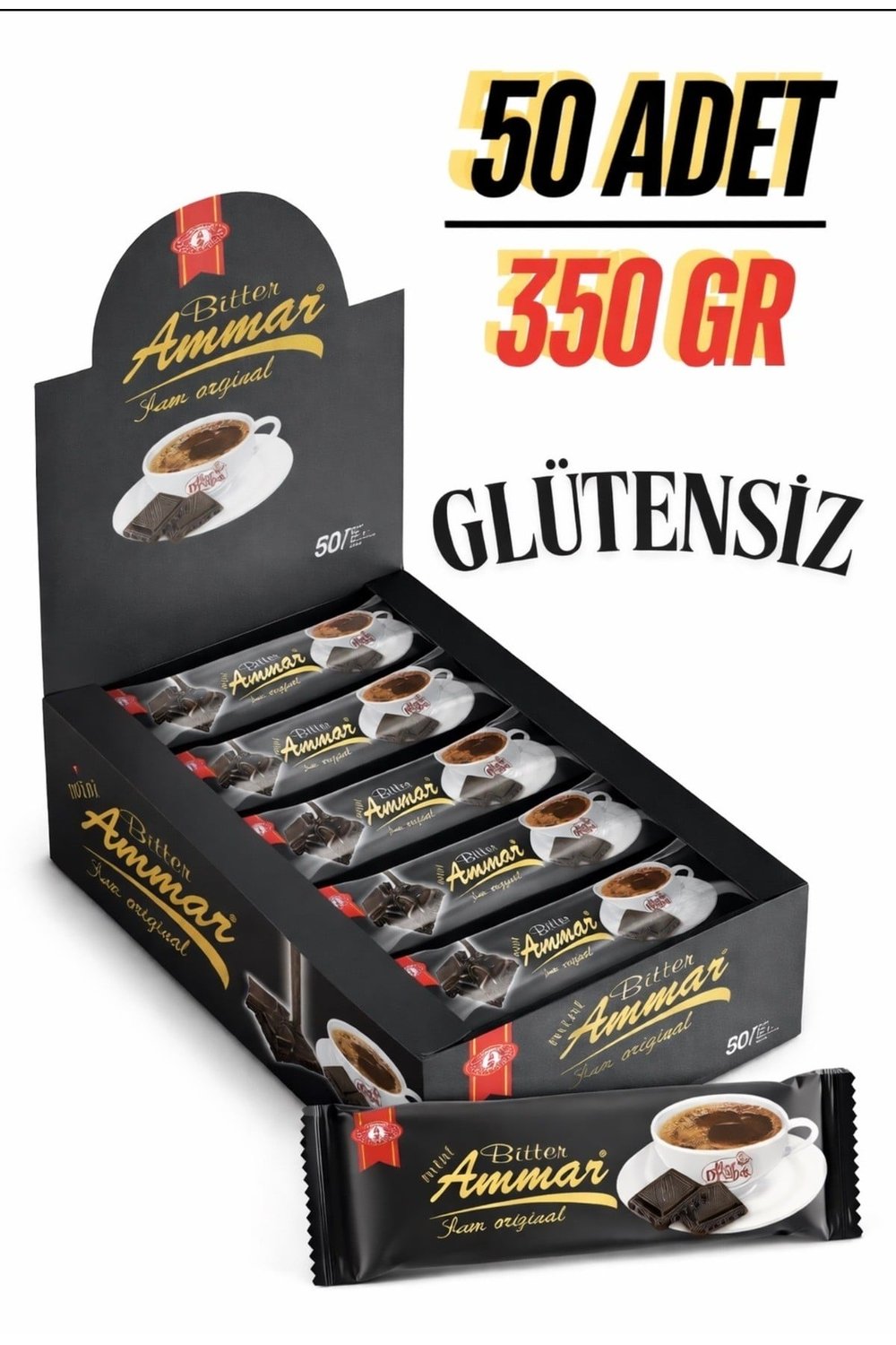 Bitter Çikolata %25 Kakao'lu, Glutensiz (50 Adet/350GR) Kahve Yanı, İkramlık, Hediyelik