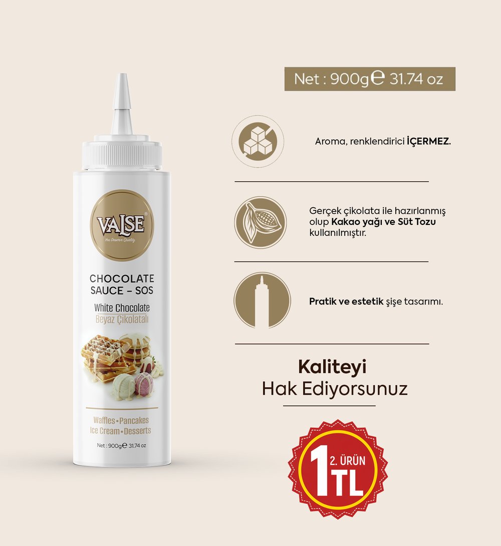 Gerçek Beyaz Çikolatalı Sos (Glutensiz) 900 Gr Waffle & Pankek & Meyve & Kek & Tatlı & Dondurma