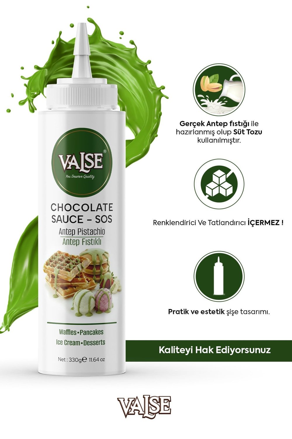 Gerçek Antep Fıstıklı Sos (Glutensiz) 330 Gr Waffle & Pankek & Meyve & Kek & Tatlı & Dondurma