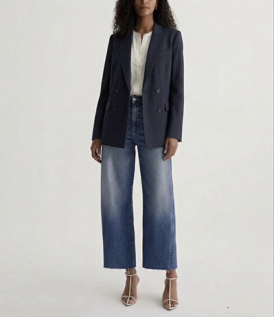 Lacivert Çizgili Kruvaze Blazer