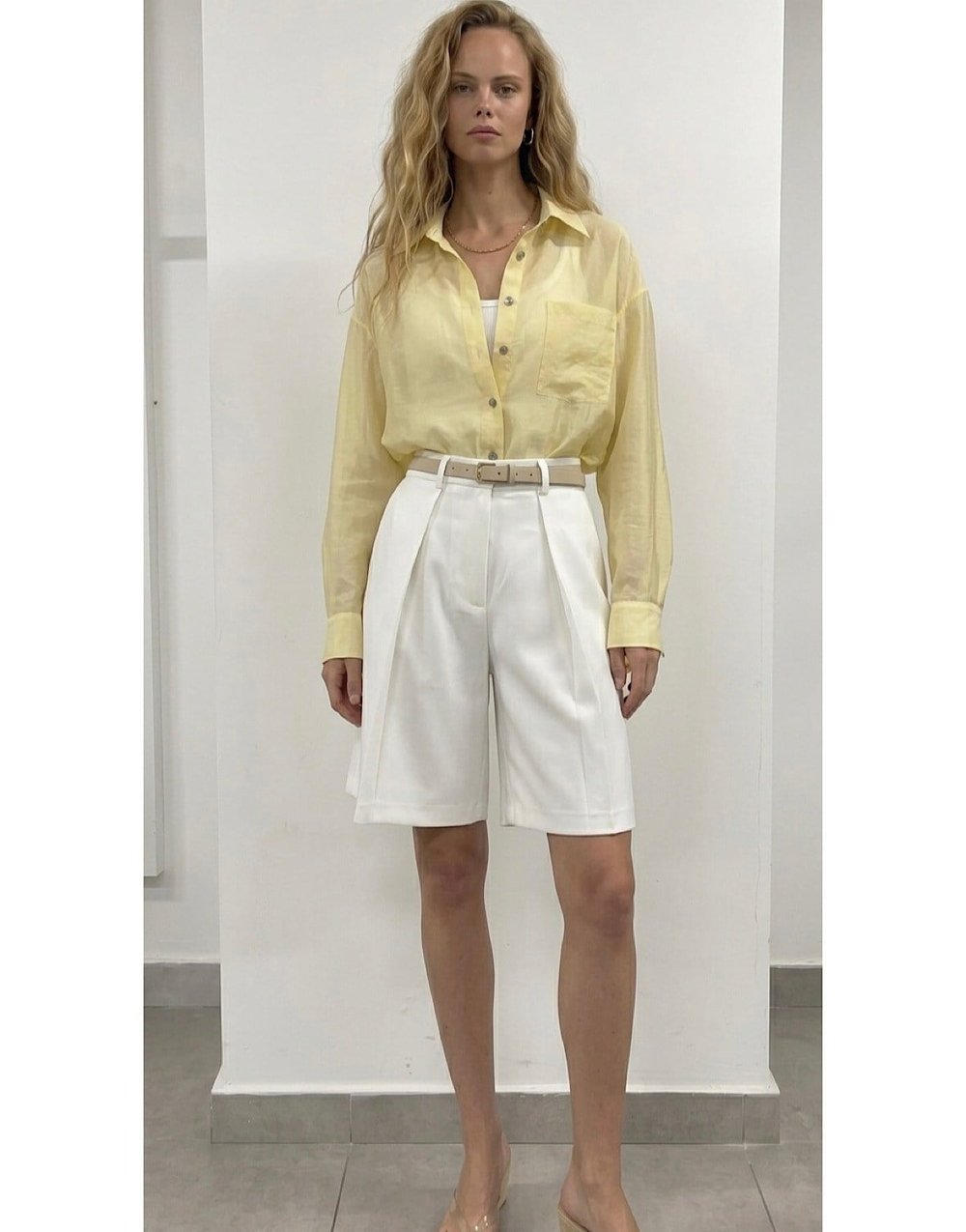 Nouee Linen Touch Oversize Gömlek – Limon Sarısı