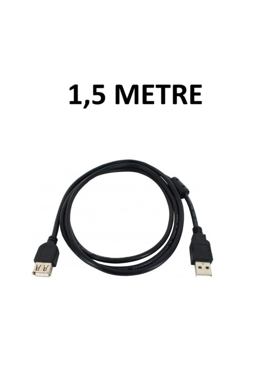 1.5 Metre USB 2.0 Uzatma Kablosu Erkek Dişi - Ferrit Filtreli Siyah
