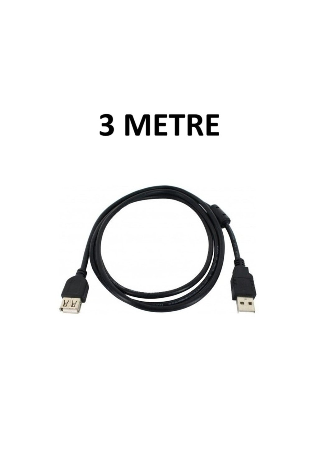 3 Metre USB 2.0 Uzatma Kablosu Erkek Dişi - Ferrit Filtreli Siyah