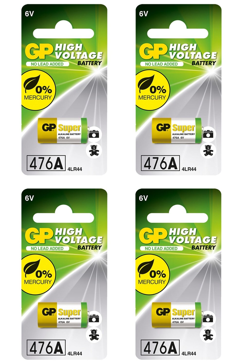 Batteries GP476A Süper Alkalin 476A/Px28A/A544/4LR44 Boy Pil, 6 Volt, Tekli Kart 4 Adet Pil