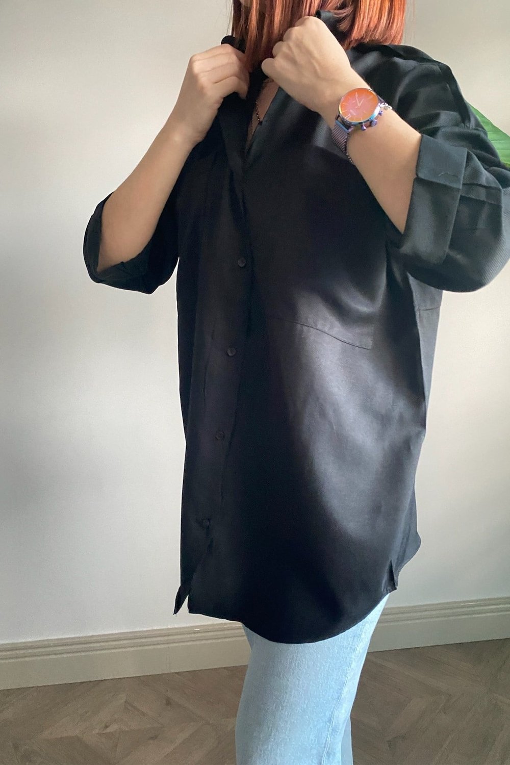 Kadın Salaş Oversize Siyah Gömlek