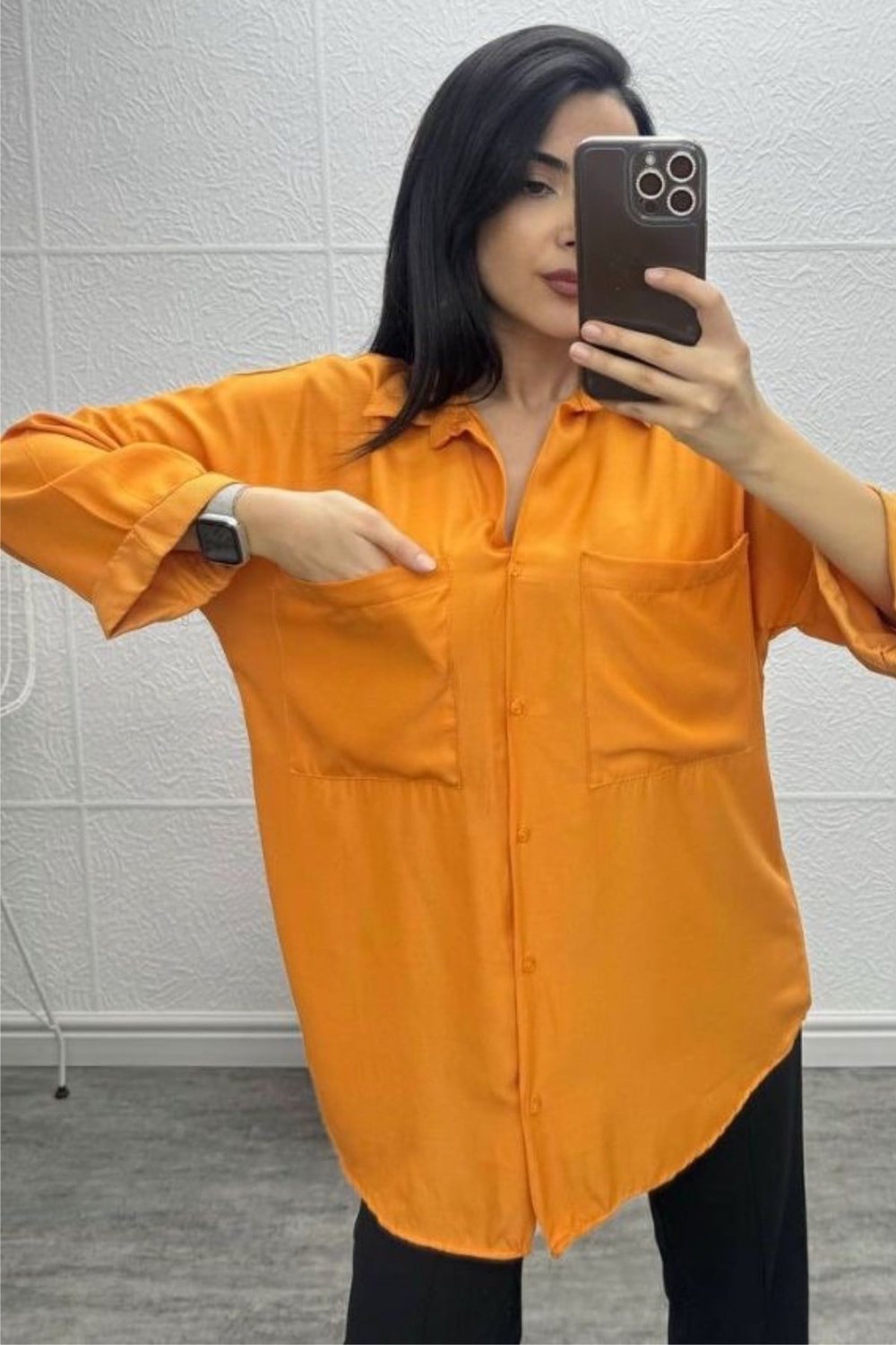 Kadın Salaş Oversize Turuncu Gömlek