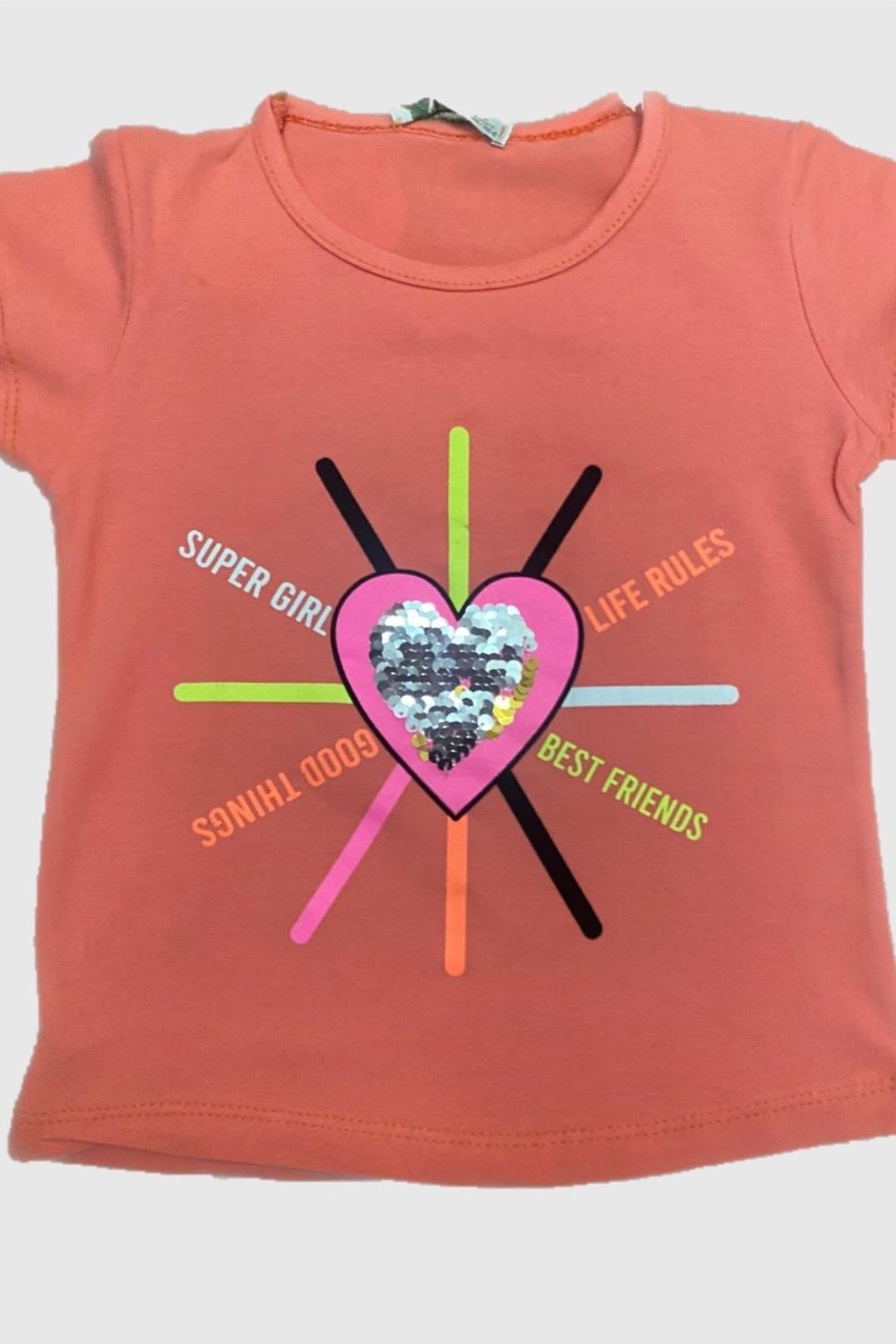 Kız Çocuk Yanardöner Pullu Baskılı Kısa Kollu Penye Tshirt