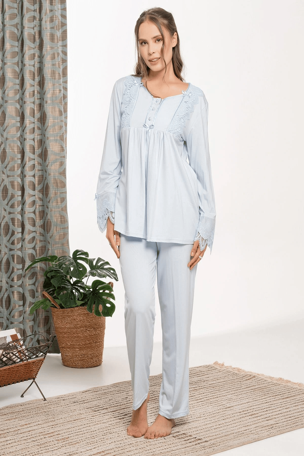 Bone 6109 Dantel Detaylı Sabahlıklı Lohusa Pijama Takımı